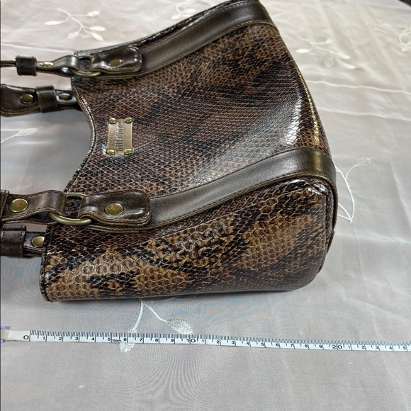 Y2K Billabong Brown Snake-Print Shoulder Bag with Leather Trim Woman Medium Size - Picture 11 of 14